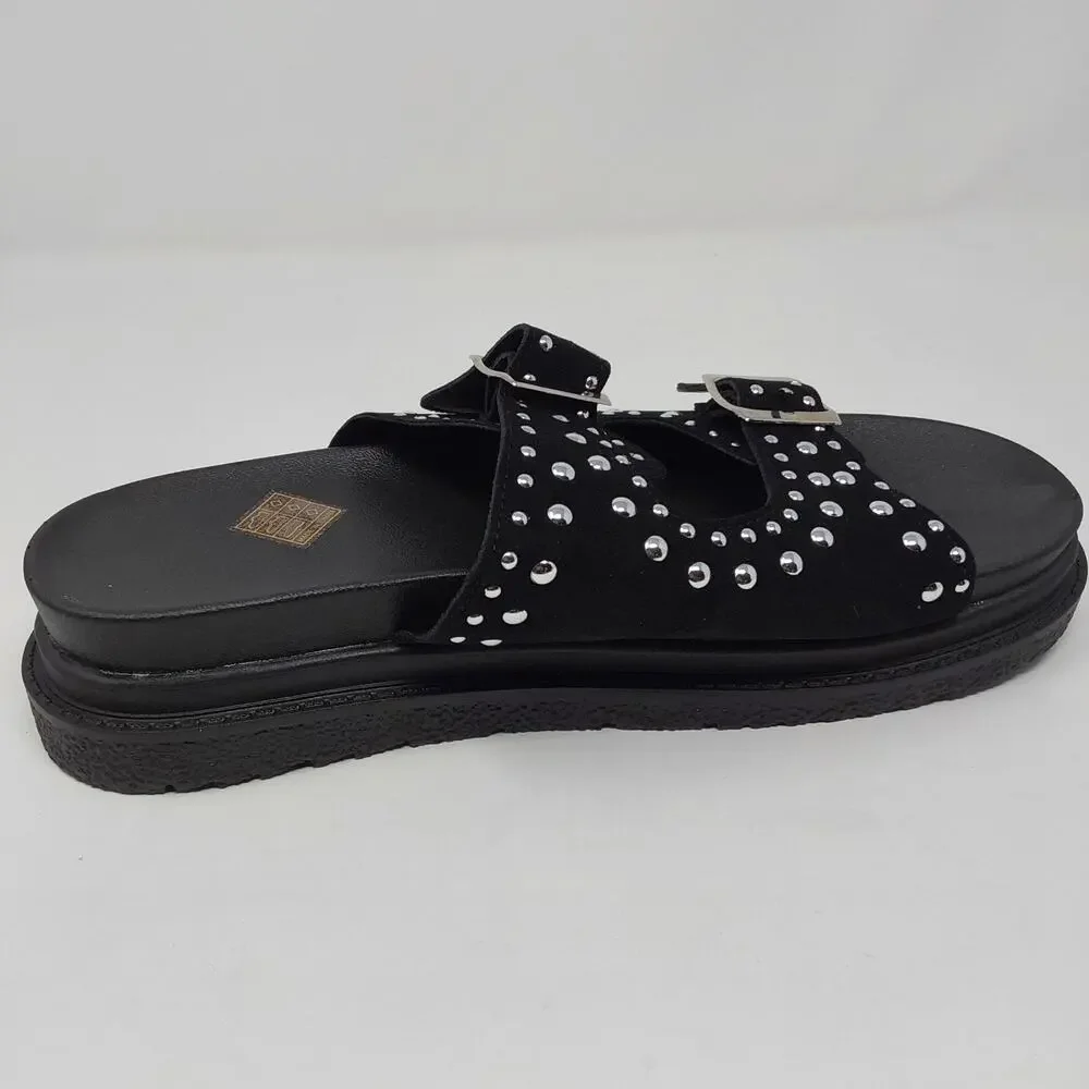 Women's Black Studded Double Buckle Platform Slide Sandals US 10.5 EU 41 New